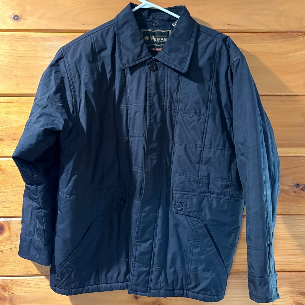 Weifan New Fashion Mens XXL Black Quilted Button Front Utility Jacket Coat‎